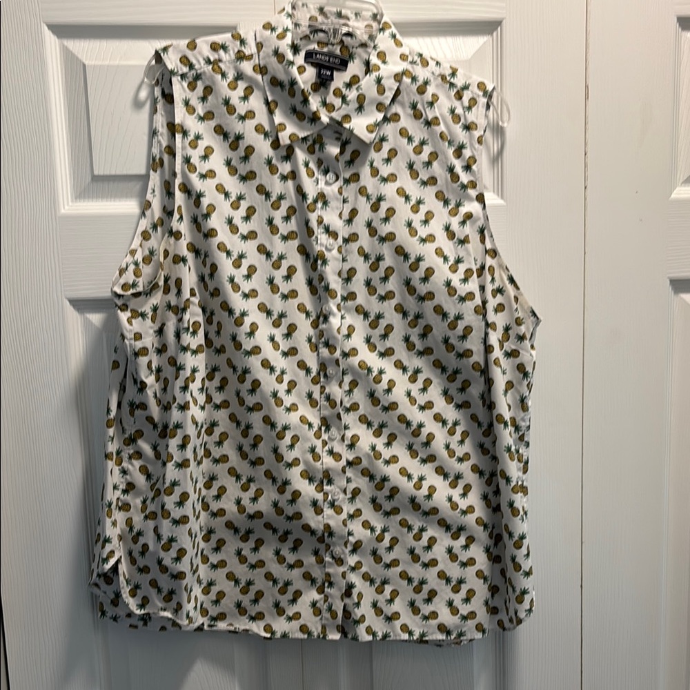 Lands' End White and Tan Boxy Button Down Shirt